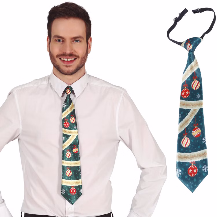 Krawatte Weihnachten Tannengrün mit Weihnachtskugeln 45 cm lang für Herren lustige Krawatte Geschenkidee Advent Weihnachten Nikolaus Weihnachtsfeier Lustige Krawatte mit Weihnachtsmotiv von Vorne