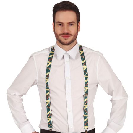 Hosenträger Weihnachten Tannengrün mit Weihnachtskugeln für Erwachsene