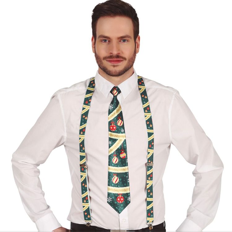 Hosenträger Weihnachten Tannengrün mit Weihnachtskugeln für Erwachsene