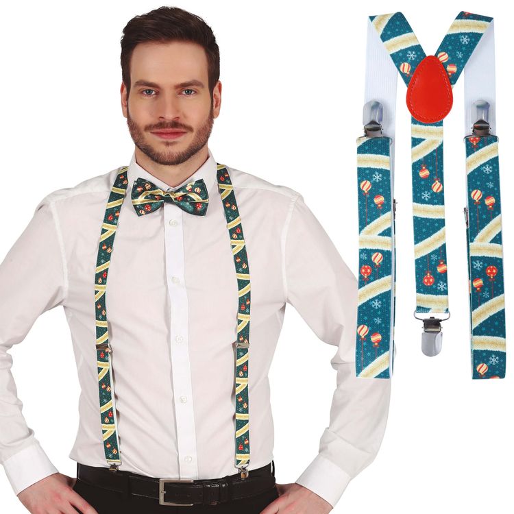 Hosenträger Weihnachten Tannengrün mit Weihnachtskugeln für Erwachsene