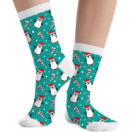 Weihnachtssocken Türkis Zuckerstangen Pinguin-Motiv für Kinder & Erwachsene