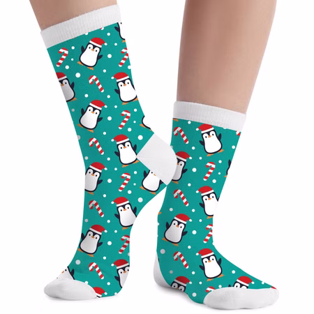 Weihnachtssocken mit Pinguin-Motiv für Kinder und Erwachsene Gr. 22-48 Blau Geschenkidee Advent Nikolaus Weihnachten Lustige Socken mit Pinguin-Motiv für Kinder und Erwachsene