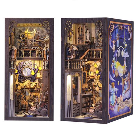 Book Nook Magic 350 Teile DIY 3D Miniatur Buchstütze mit LED-Licht Holzkunst Modell 