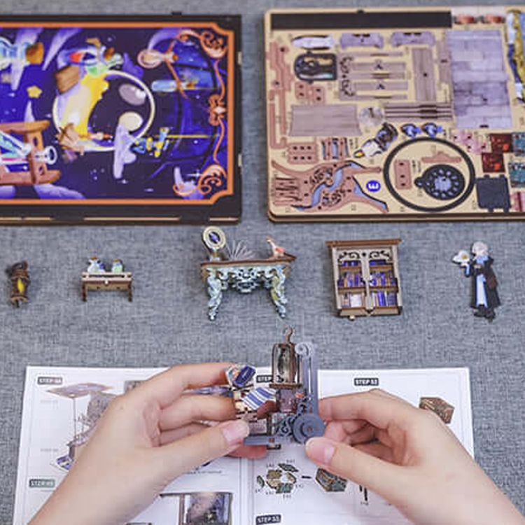 Book Nook Magic 350 Teile DIY 3D Miniatur Buchstütze mit LED-Licht Holzkunst Modell