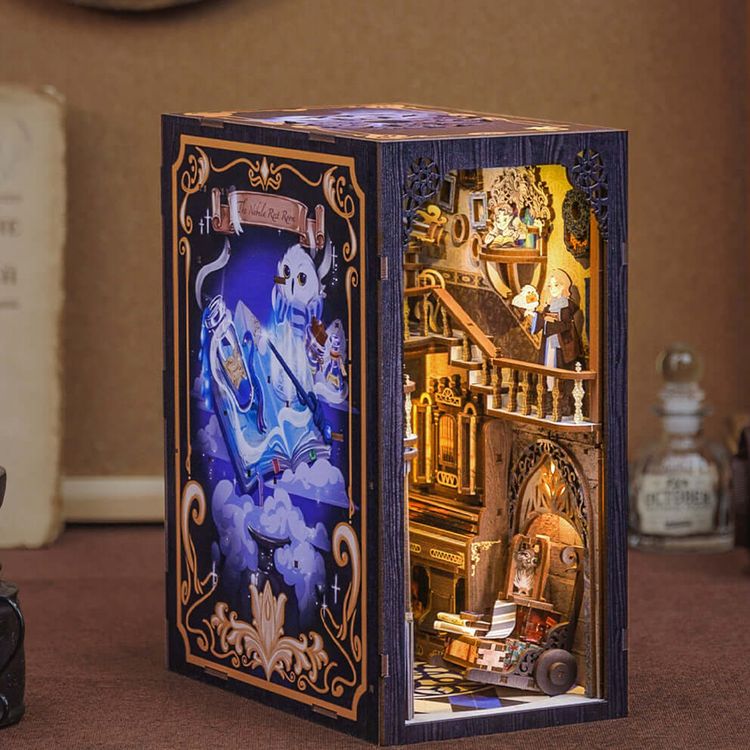 Book Nook Magic 350 Teile DIY 3D Miniatur Buchstütze mit LED-Licht Holzkunst Modell