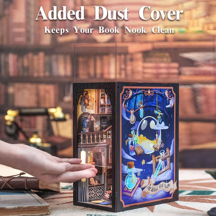 Book Nook Magic 350 Teile DIY 3D Miniatur Buchstütze mit LED-Licht Holzkunst Modell