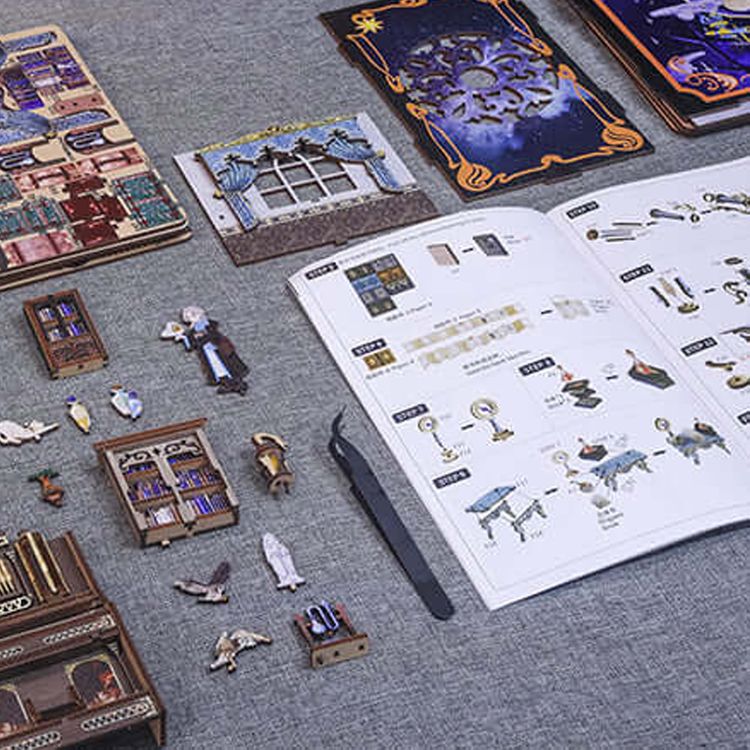 Book Nook Magic 350 Teile DIY 3D Miniatur Buchstütze mit LED-Licht Holzkunst Modell