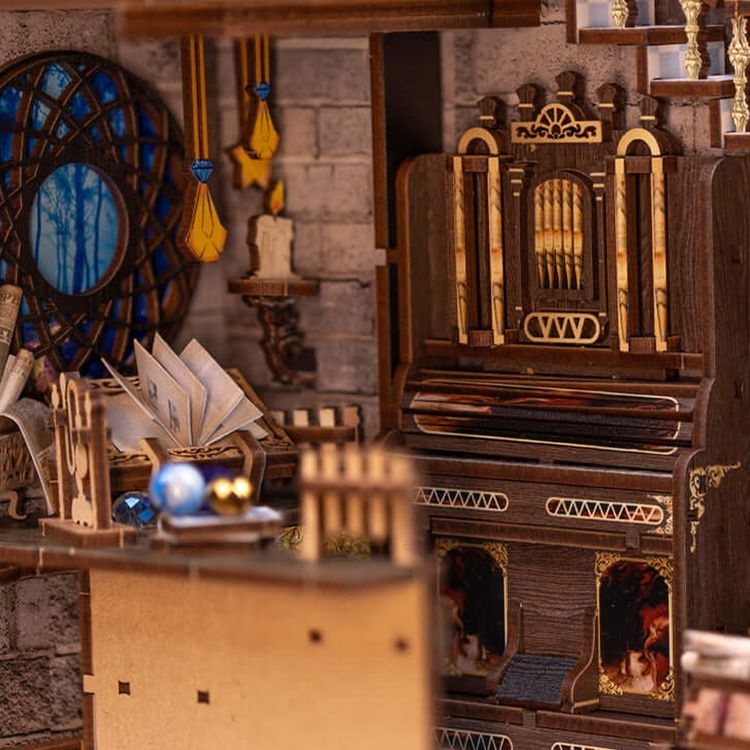 Book Nook Magic 350 Teile DIY 3D Miniatur Buchstütze mit LED-Licht Holzkunst Modell