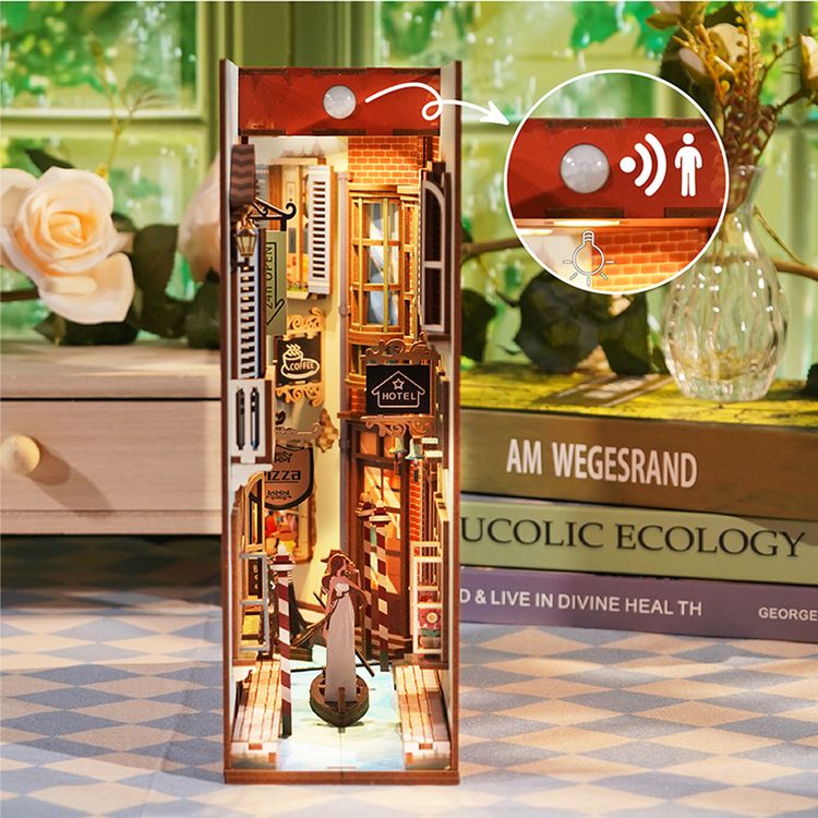 Book Nook Travel in Venice 127 Teile DIY 3D Miniatur Buchstütze mit LED-Licht