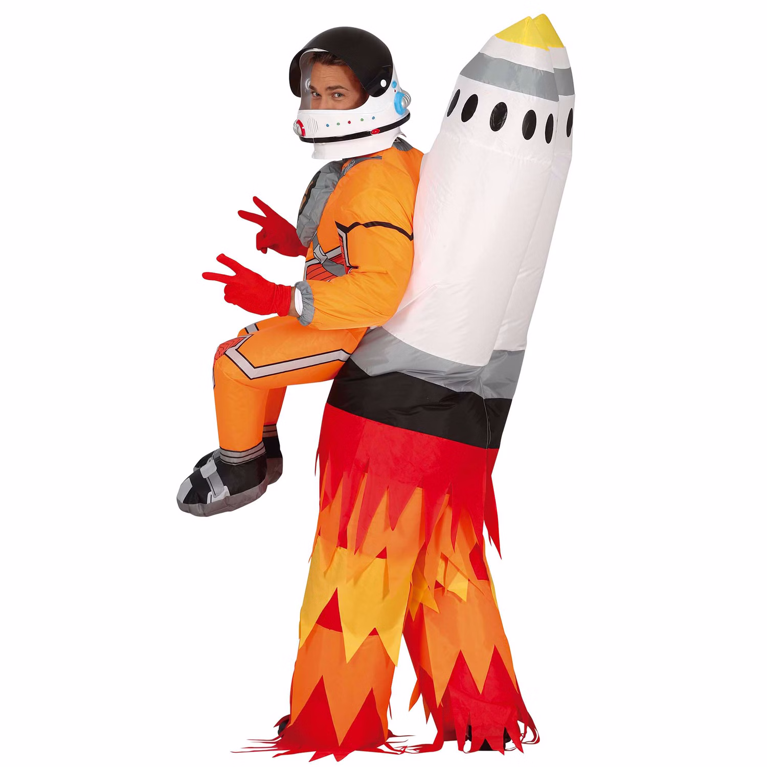 Astronauten Kostüm aufblasbare Rakete mit Astronaut Rocket Man für Herren von der Seite