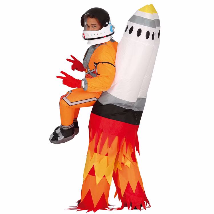 Astronauten Kostüm aufblasbare Rakete mit Astronaut Rocket Man für Herren Huckepack Fasching Karneval Mottoparty Astronauten Kostüm aufblasbare Rakete mit Astronaut Rocket Man für Herren von der Seite