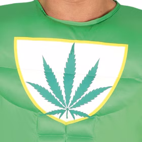 Cannabis Kostüm Marihuana Superheld für Herren Gr. L-XL grün Fasching Karneval Mottoparty Cannabis Kostüm Marihuana Superheld für Herren Detailaufnahme Hanfblatt
