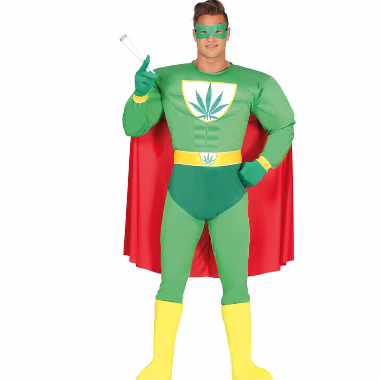 Cannabis Kostüm Marihuana Superheld für Herren Gr. L-XL grün Fasching Karneval Mottoparty Cannabis Kostüm Marihuana Superheld für Herren von Vorne