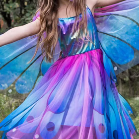Schmetterling Kostüm Schwebender Bläuling mit Flügeln & Haarreif Blau-Lila für Kinder Gr. 98-128 Tier Tierkostüm Fasching Karneval Geburtstag Schmetterling Kostüm Schwebender Bläuling für Kinder Nahaufnahme von Vorne Oberteil