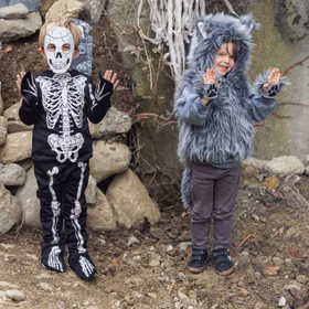 Halloween Skelett Kostüm Glow in the Dark mit Maske für Kinder Skelett-Kostüm mit Wolf-Kostüm Kinder von Vorne
