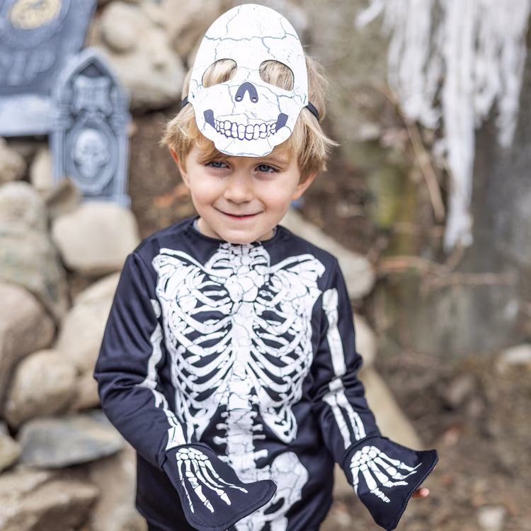 Halloween Skelett Kostüm Glow in the Dark mit Maske für Kinder Gr. 98-128 Halloweenkostüm Unisex Kinder Fasching Karneval Mottoparty Halloween Skelett Kostüm Glow in the Dark mit Maske für Kinder Nahaufnahme Maske mit Oberkörper