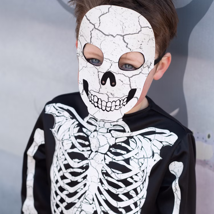 Halloween Skelett Kostüm Glow in the Dark mit Maske für Kinder Gr. 98-128 Halloweenkostüm Unisex Kinder Fasching Karneval Mottoparty Halloween Skelett Kostüm Glow in the Dark mit Maske für Kinder Nahaufnahme Maske