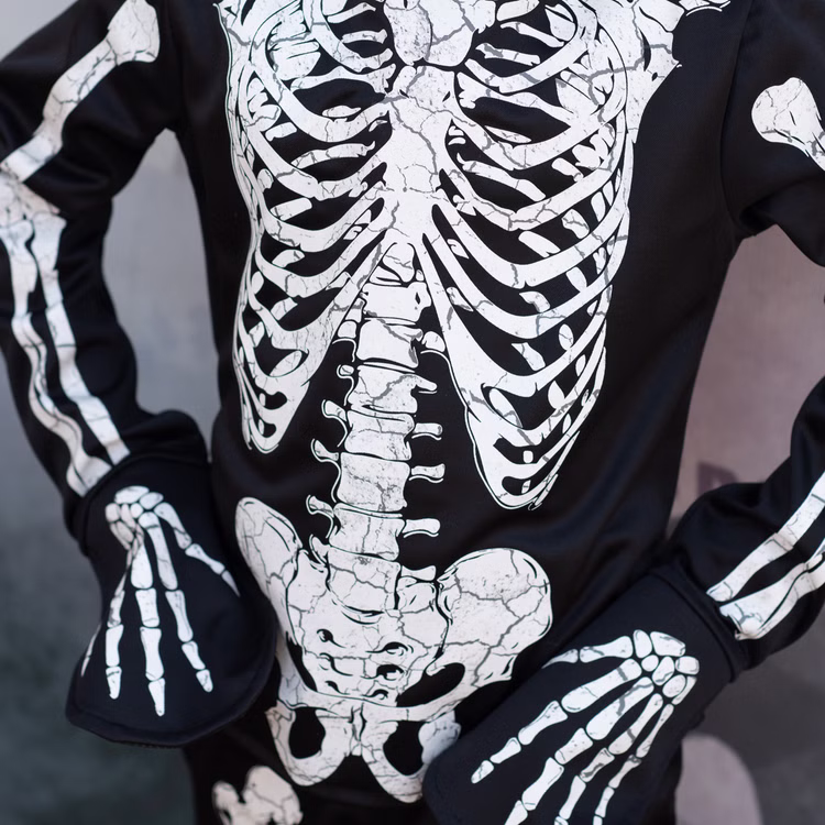 Halloween Skelett Kostüm Glow in the Dark mit Maske für Kinder Gr. 98-128 Halloweenkostüm Unisex Kinder Fasching Karneval Mottoparty Halloween Skelett Kostüm Glow in the Dark mit Maske für Kinder Nahaufnahme Oberteil