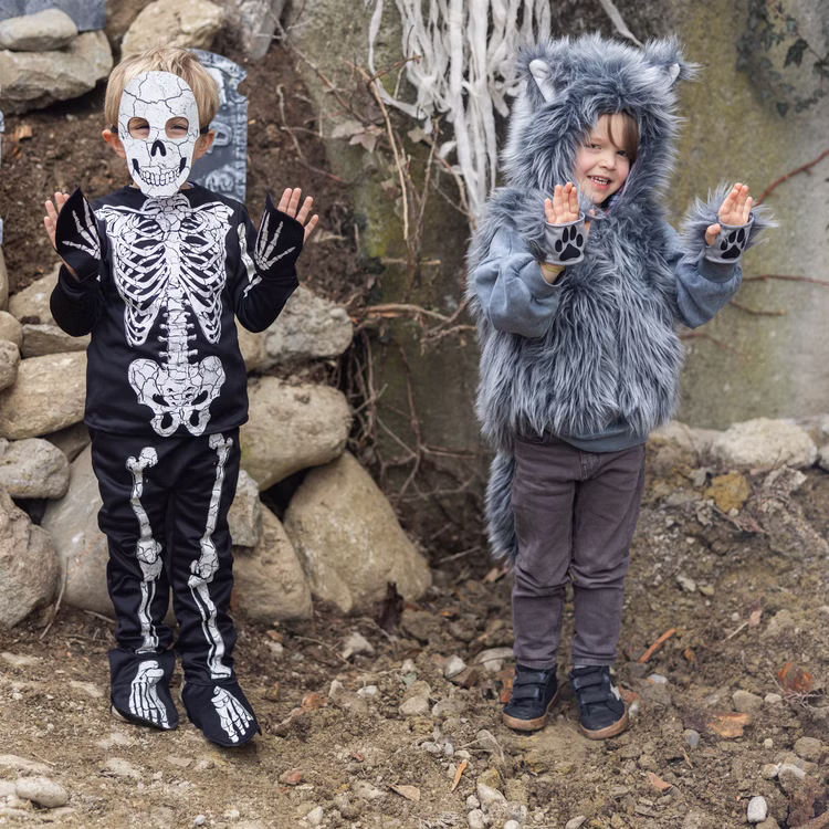 Halloween Skelett Kostüm Glow in the Dark mit Maske für Kinder Gr. 98-128 Halloweenkostüm Unisex Kinder Fasching Karneval Mottoparty Halloween Skelett Kostüm Glow in the Dark mit Maske für Kinder Skelett-Kostüm mit Wolf-Kostüm Kinder von Vorne