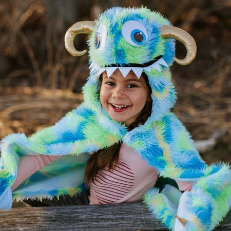 Monster Kostüm Crazy Shrek Grün-Blau mit Wackelaugen für Kinder