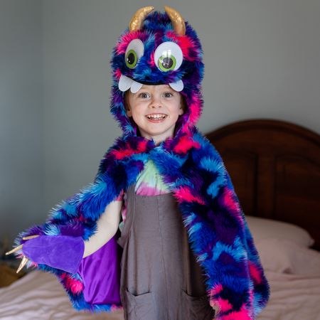 Monster Kostüm Crazy Sulley Blau-Lila mit Wackelaugen für Kinder