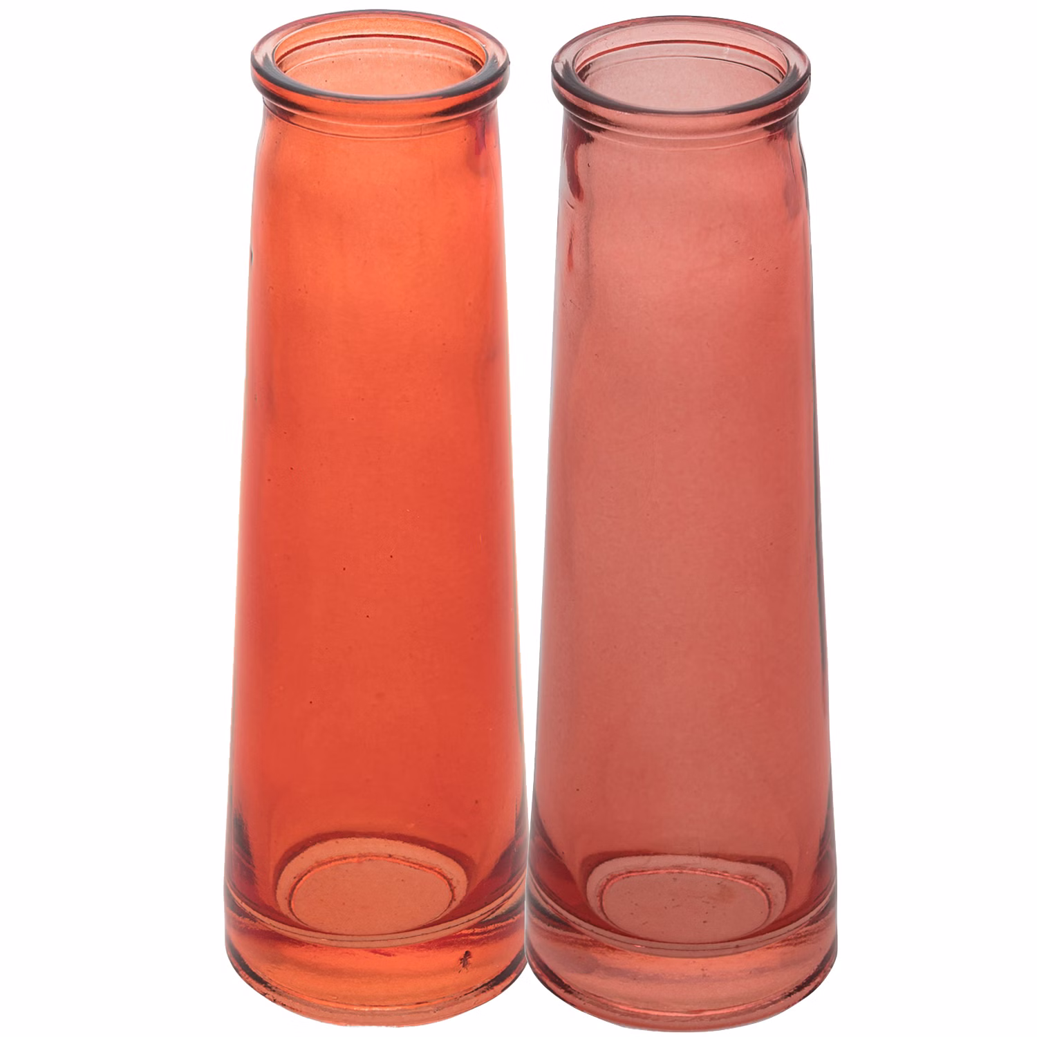 Vase Soliflore Samba 14,5 x 5 cm Blumenvase Deko-Vase Hochzeit Vintage Glasvase Dekoration Wohnen Vase Soliflore Samba Orangefarbene und rosafarbene Glasvasen nebeneinander
