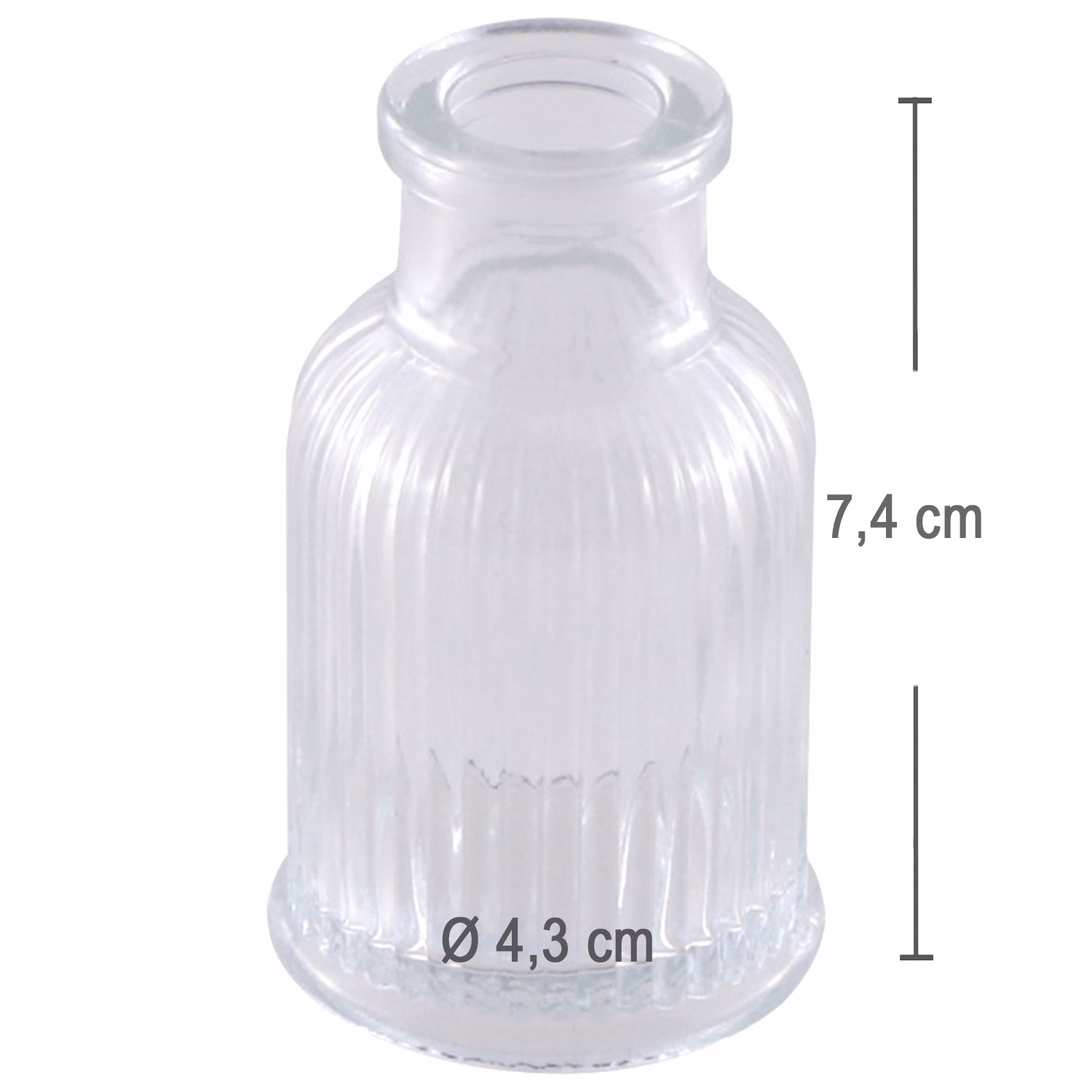 Transparente Deko-Vase klein mit Maßangaben