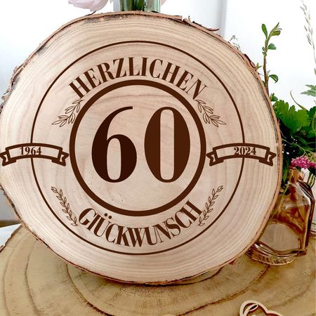 Baumscheibe Herzlichen Glückwünsch mit Wunschzahl-Gravur 30 cm Geburtstag