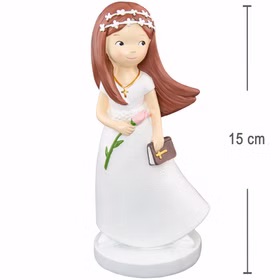 Kommunion Deko Tortenfigur für Kommunionskuchen Mädchen mit Blume & Bibel 15 cm weiß Feier Party-Deko Party-Zubehör Erstkommunion Tortenfigur Kommunion Jugendweihe Tisch-Deko Maßangaben Kommunionsfigur Mädchen Höhe 15,5 Zentimeter.