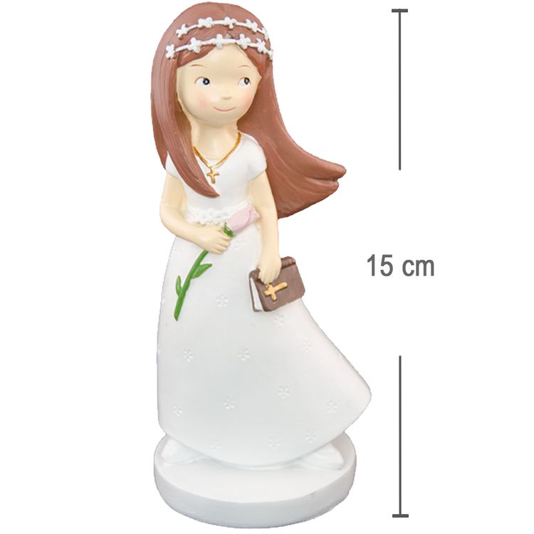 Kommunion Deko Tortenfigur für Kommunionskuchen Mädchen mit Blume 15 cm weiß Kommunion Deko Tortenfigur für Kommunionskuchen Mädchen mit Blume 15 cm weiß