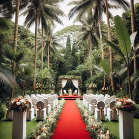 Roter Teppich 1 x 5 m luxuriös mit Samt-Touch roter Läufer Hochzeit Geburtstag Party-Zubehör Party-Accessoire Mottoparty Roter Teppich vor einem Traualter in der Natur aufgerollt