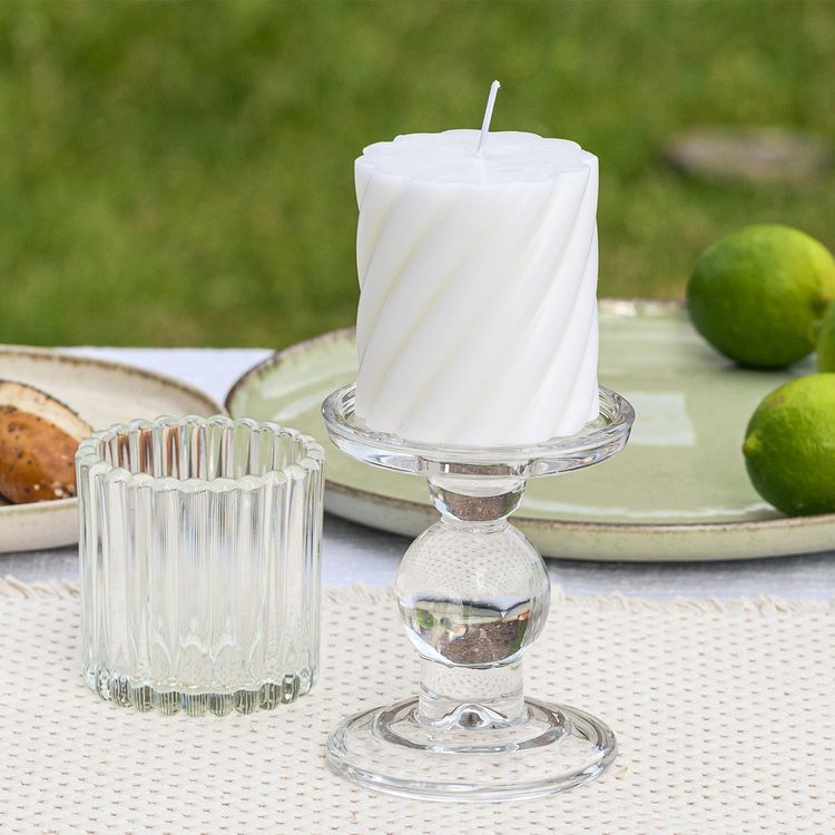 Stumpenkerze mit Zopfmuster Kerzen-Deko in Pastell 7 x 7,5 cm Brenndauer 26 h