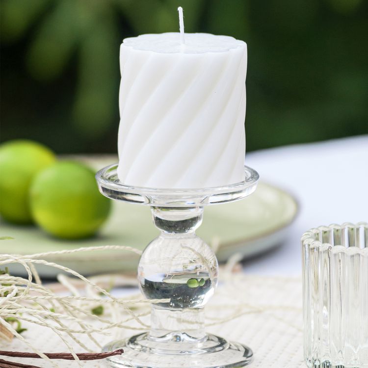 Stumpenkerze mit Zopfmuster Kerzen-Deko in Pastell 7 x 7,5 cm Brenndauer 26 h