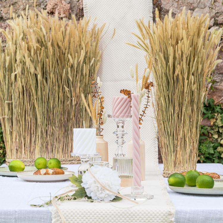 Stumpenkerze mit Zopfmuster Kerzen-Deko in Pastell 7 x 7,5 cm Brenndauer 26 h