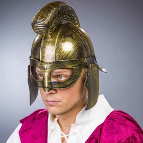 Bronzefarbener Römerhelm für Herren mit klappbarem Visier seitlich von Vorne