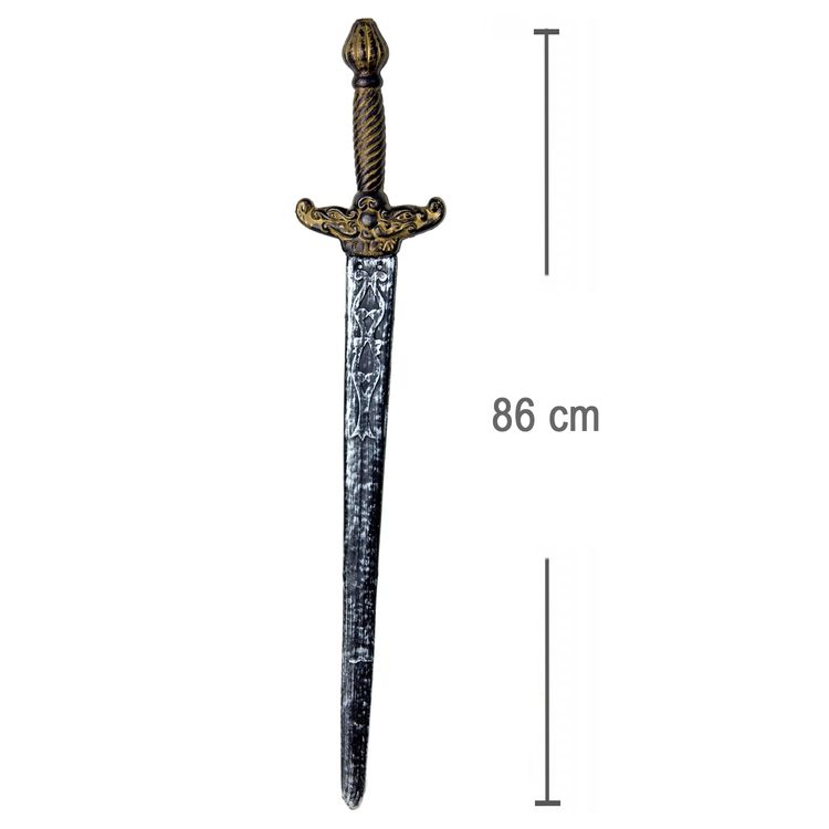 Ritter Schwert 86 cm lang mit Goldgriff und silberfarbener Klinge Kostüm-Zubehör Ritter Schwert mit Goldgriff und silberfarbener Klinge