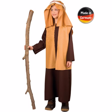 Krippenspiel Kostüm Josef für Kinder Gr. 116-152 braun Hirte Weihnachten Fasching Karneval Mottoparty Josefkostüm Krippenspiel Kostüm Josef für Kinder von Vorne mit einem Holzstock in der rechten Hand und dem Hinweis made in Germany
