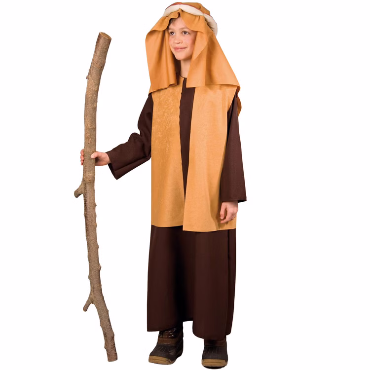 Krippenspiel Kostüm Josef für Kinder Gr. 116-152 braun Hirte Weihnachten Fasching Karneval Mottoparty Josefkostüm Krippenspiel Kostüm Josef für Kinder von Vorne mit einem Holzstock in der rechten Hand