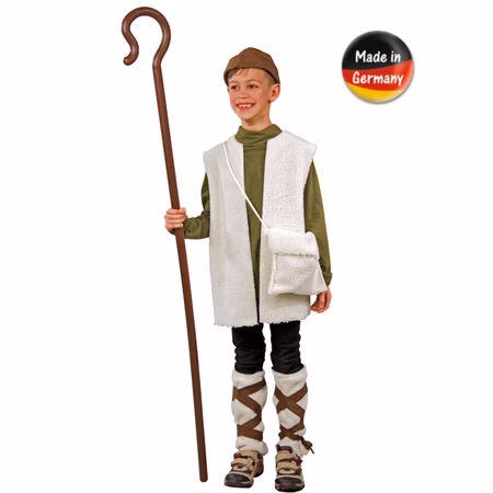 Krippenspiel Kostüm Hirte in Lammfell-Optik für Kinder Gr. 116-152 weiß Weihnachten Fasching Karneval Mottoparty Hirtenkostüm Krippenspiel Kostüm Hirte für Kinder mit Hirtenstab in der rechten Hand und Hinweis made in Germany