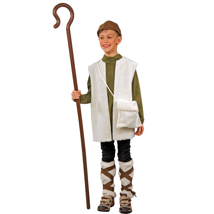 Krippenspiel Kostüm Hirte für Kinder mit Hirtenstab in der rechten Hand und Hinweis made in Germany