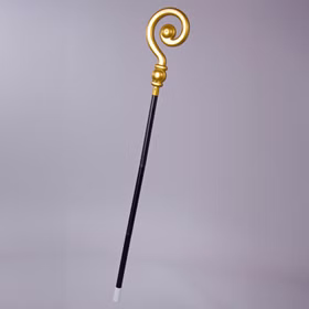 Bischofsstab Gold Schwarz Krippenspiel 126 cm lang 4-tlg. steckbar für Kinder & Erwachsene Weihnachten Kostüm-Zubehör Hirte Bischof Weihnachtsmann Bischofsstab Gold Schwarz für Kinder und Erwachsene seitlich von Vorne mit grauem Hintergrund