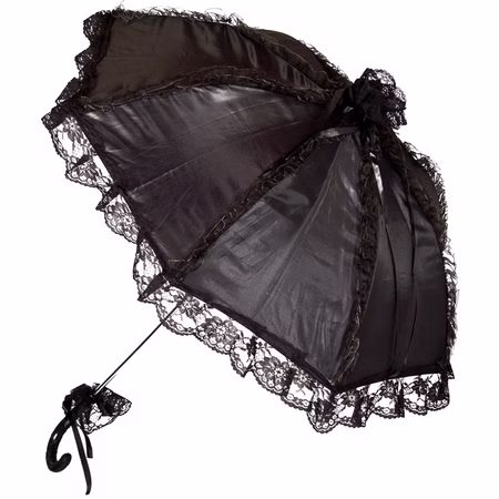 Schirm Schwarz mit Spitze Ø 62 cm Gothic Kostüm-Zubehör für Erwachsene Fasching Karneval Mottoparty Halloween Schirm Schwarz mit Spitze Gothic Kostüm-Zubehör für Erwachsene seitlich von Vorne