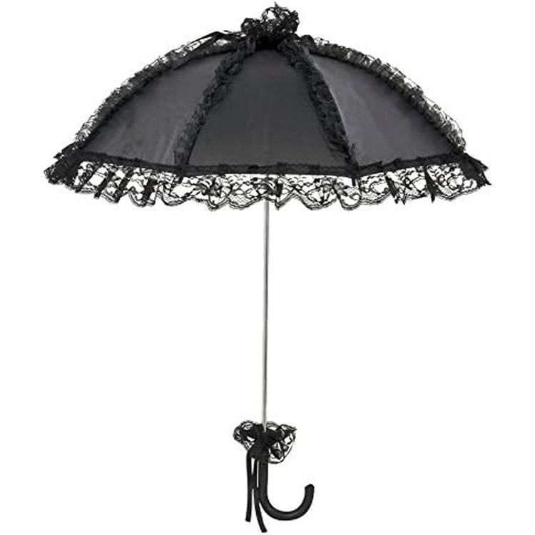 Schirm Schwarz mit Spitze Ø 62 cm Gothic Kostüm-Zubehör für Erwachsene Schirm Schwarz mit Spitze Gothic Kostüm-Zubehör für Erwachsene seitlich von Vorne