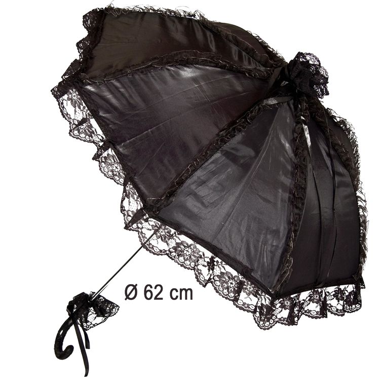 Schirm Schwarz mit Spitze Ø 62 cm Gothic Kostüm-Zubehör für Erwachsene Schirm Schwarz mit Spitze Gothic Kostüm-Zubehör für Erwachsene seitlich von Vorne