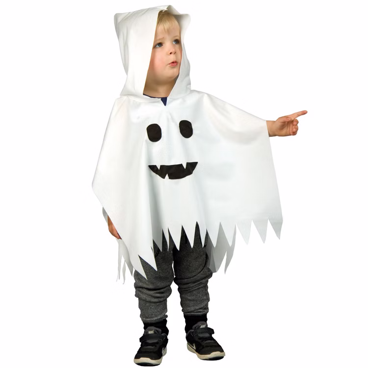 Halloween Kostüm Gespenst Kleiner Polter-Geist für Kinder Gr. 92-104 weiß Umhang mit Kapuze Fasching Karneval Mottoparty Halloween Kostüm Gespenst Kleiner Polter-Geist für Kinder von Vorne