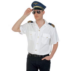 Piloten Kostüm Hemd Kapitän für Herren Gr. L-XXL weiß Berufe Kostüm-Zubehör Fasching Karneval Mottoparty Piloten Kostüm Kapitän für Herren von vorne