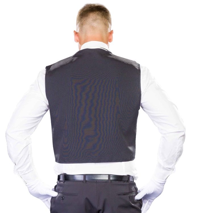 Butler Kostüm Weste Diener Schwarz Weiß gestreift für Herren von Vorne mit Made in Germany Logo