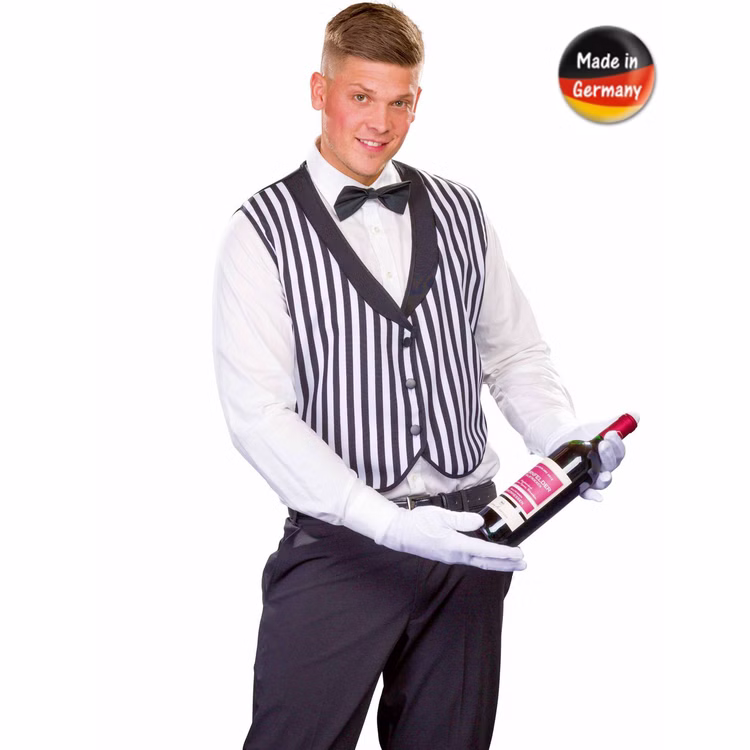 Butler Kostüm Weste Diener Schwarz Weiß gestreift für Herren Gr. 48-62 Berufe Fasching Karneval Mottoparty Butler Kostüm Weste Diener Schwarz Weiß gestreift für Herren von Vorne mit Made in Germany Logo