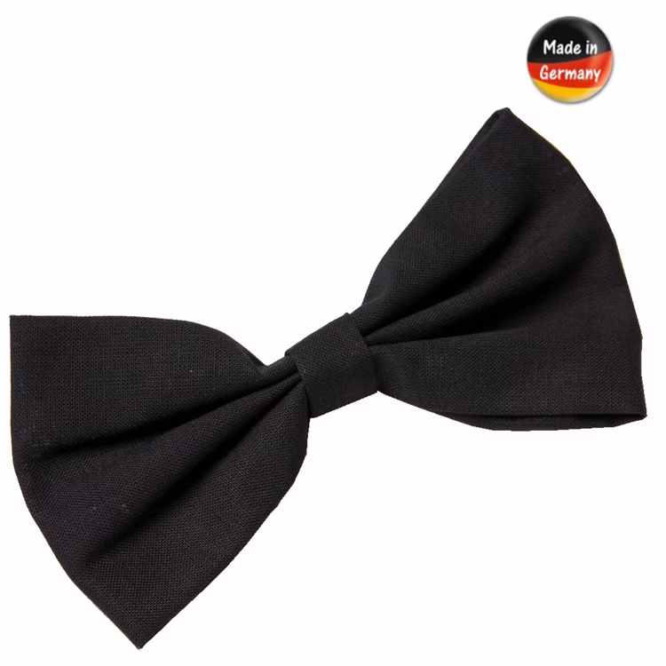 Fliege Schwarz 12 cm lang Schleife Querbinder für Herren Kostüm-Zubehör Fasching Karneval Mottoparty Schwarze Fliege Querbinder für Herren von Vorne mit Made in Germany Logo