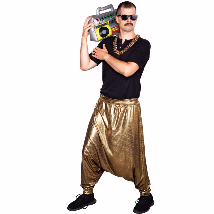 Ballonhose mit tiefem Schritt Gold Hip Hop 90er für Erwachsene Gr. S-XL Fasching Karneval Mottoparty Ballonhose mit tiefem Schritt Gold Hip Hop 90er für Erwachsene von Vorne